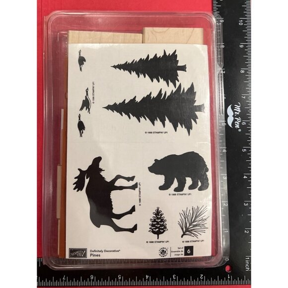 UNMOUNTED Stampin Up Definitely Decorative Pines Wood Mounted Rubber Stamp Set - Picture 1 of 2